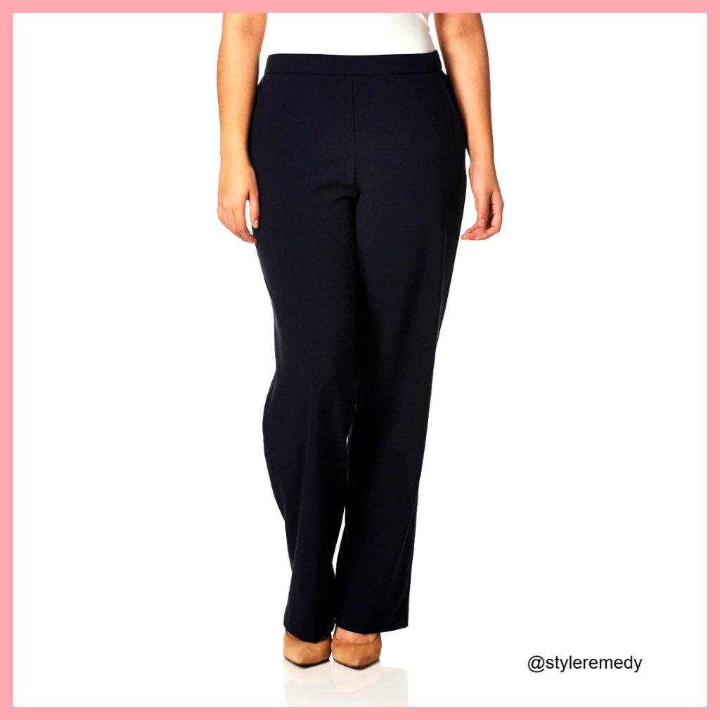 Flat Front Pull On Pant With Slimming Solution, Polyester Blend